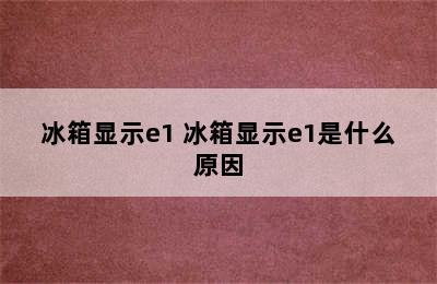 冰箱显示e1 冰箱显示e1是什么原因